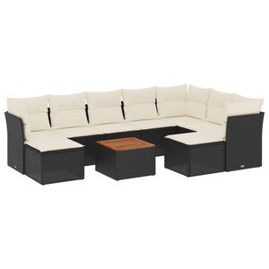 vidaXL 10 Piece Garden Sofa Set with Cushions Black Poly Rattan