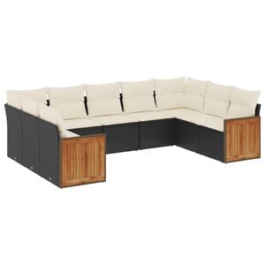 vidaXL 9 Piece Garden Sofa Set with Cushions Black Poly Rattan