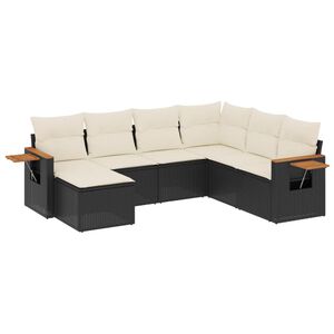 vidaXL 7 Piece Garden Sofa Set with Cushions Black Poly Rattan