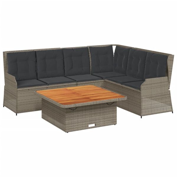 vidaXL 5 Piece Garden Lounge Set with Cushions Grey Poly Rattan