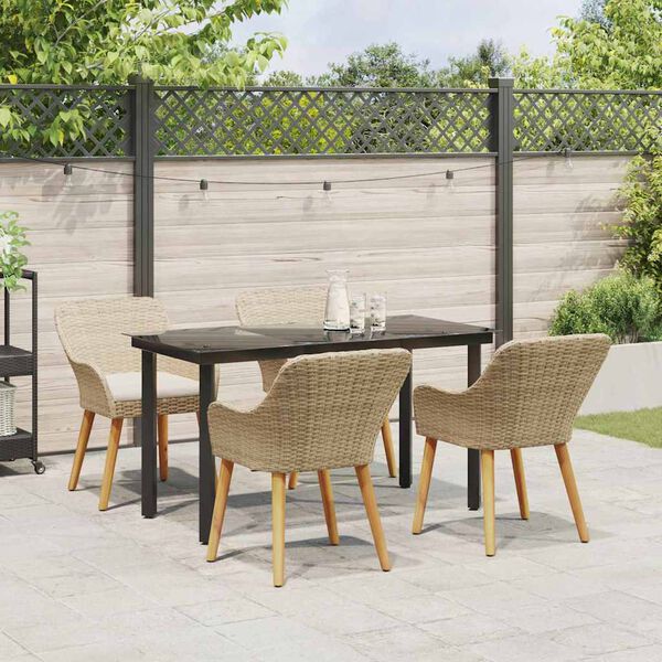 vidaXL Garden Dining Set with Cushion 5 pcs Beige Poly Rattan