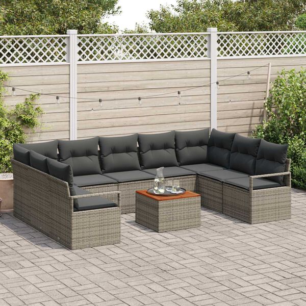 vidaXL Garden Sofa Set with Storage 10 pcs Grey Poly Rattan