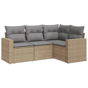 vidaXL 4 Piece Garden Sofa Set with Cushions Beige Poly Rattan