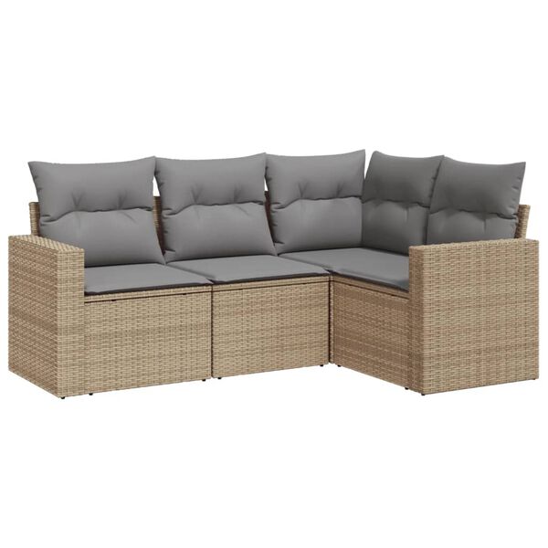 vidaXL 4 Piece Garden Sofa Set with Cushions Beige Poly Rattan