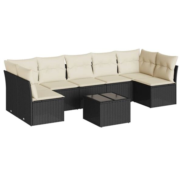 vidaXL 8 Piece Garden Sofa Set with Cushions Black Poly Rattan
