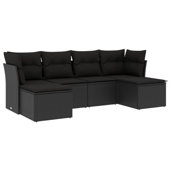 vidaXL 6 Piece Garden Sofa Set with Cushions Black Poly Rattan