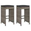 vidaXL Garden Bar Stools with Cushions 2 pcs Grey Poly Rattan