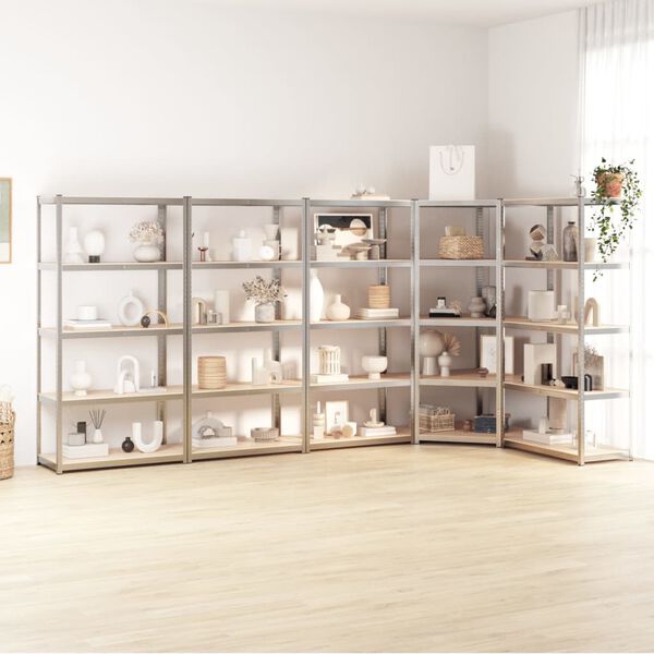 vidaXL 5-Layer Shelves 5 pcs Silver Steel&Engineered Wood
