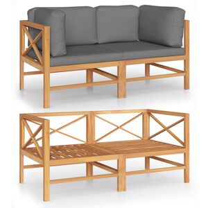 vidaXL 2-Seater Garden Sofa with Grey Cushions Solid Wood Teak