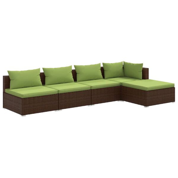 vidaXL 5 Piece Garden Lounge Set with Cushions Poly Rattan Brown