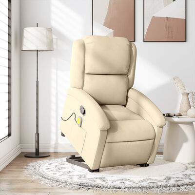 vidaXL Stand up Massage Recliner Chair Cream Fabric