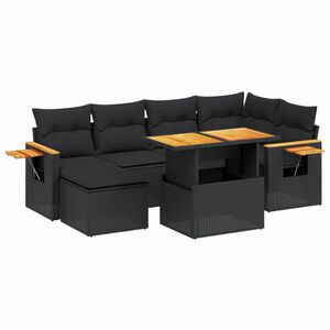 vidaXL 7 Piece Garden Sofa Set with Cushions Black Poly Rattan