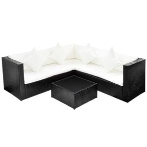 vidaXL 4 Piece Garden Lounge Set with Cushions Poly Rattan Black