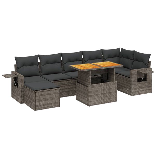 vidaXL 8 Piece Garden Sofa Set with Cushions Grey Poly Rattan