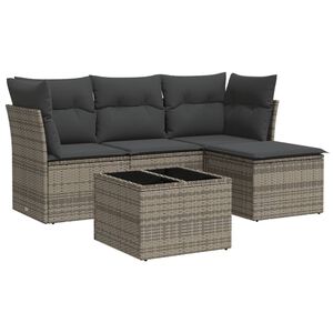 vidaXL 5 Piece Garden Sofa Set with Cushions Grey Poly Rattan