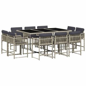 vidaXL 11 Piece Garden Dining Set with Cushions Light Grey Poly Rattan