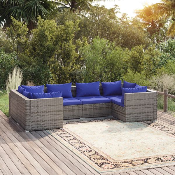 vidaXL 6 Piece Garden Lounge Set with Cushions Poly Rattan Grey