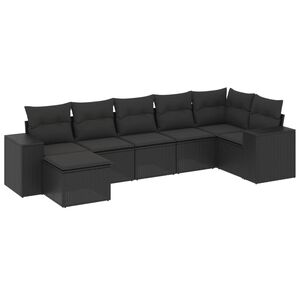vidaXL 7 Piece Garden Sofa Set with Cushions Black Poly Rattan