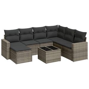 vidaXL 8 Piece Garden Sofa Set with Cushions Grey Poly Rattan