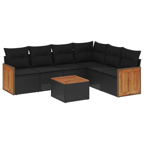 vidaXL 7 Piece Garden Sofa Set with Cushions Black Poly Rattan