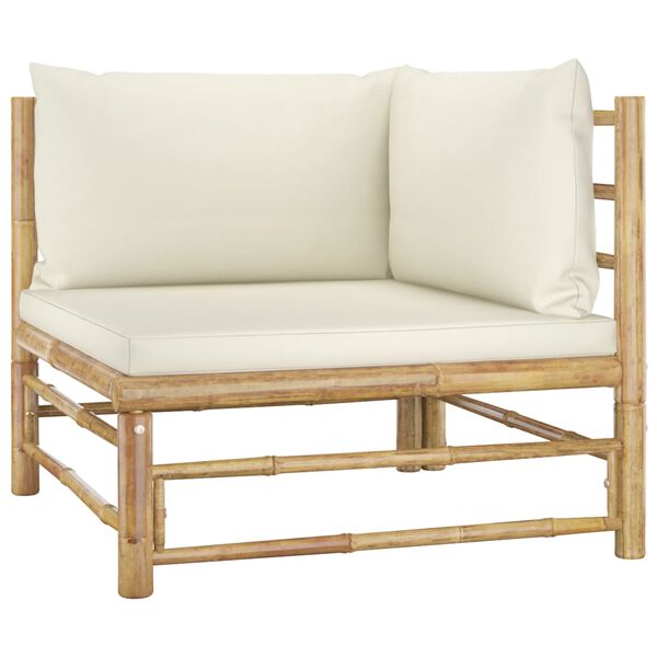 vidaXL 6 Piece Garden Lounge Set with Cream White Cushions Bamboo