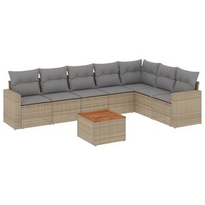vidaXL 8 Piece Garden Sofa Set with Cushions Beige Poly Rattan