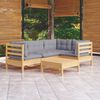 vidaXL 5 Piece Garden Lounge Set with Grey Cushions Pinewood