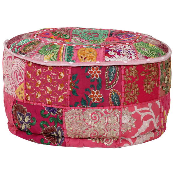 vidaXL Patchwork Pouffe Round Cotton Handmade 40x20 cm Pink
