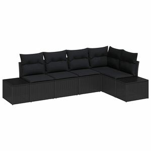 vidaXL Garden Sofa Set 5 pcs Black Poly Rattan