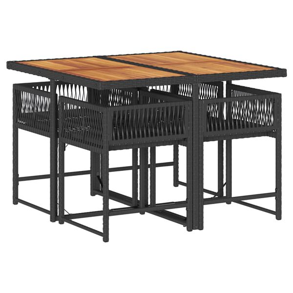 vidaXL 5 Piece Garden Dining Set with Cushions Black Poly Rattan