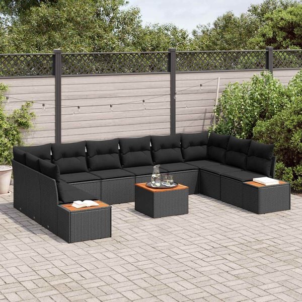 vidaXL Garden Sofa Set with Cushion 11 pcs Black Poly rattan