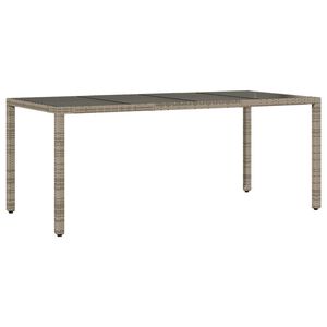 vidaXL Garden Table with Glass Top Grey 190x90x75 cm Poly Rattan