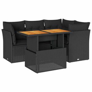 vidaXL 5 Piece Garden Sofa Set with Cushions Black Poly Rattan