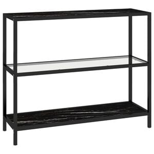 vidaXL Shelf | Transparent and Black Marble | Tempered Glass, Powder-Coated Iron