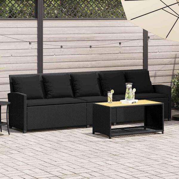 vidaXL Garden Sofa 5-Seater with Cushions Black Poly Rattan