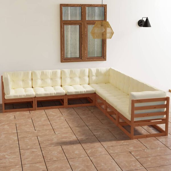 vidaXL 7 Piece Garden Lounge Set with Cushions Solid Pinewood