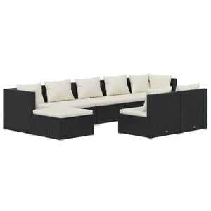 vidaXL 9 Piece Garden Lounge Set with Cushions Black Poly Rattan