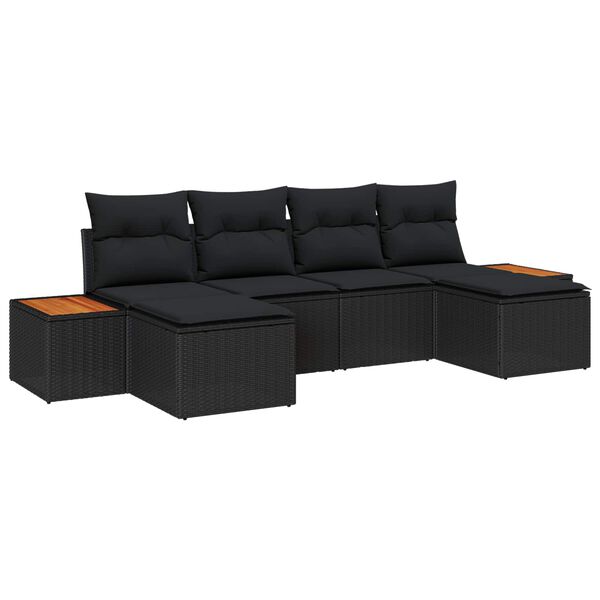 vidaXL Garden Sofa Set with Cushion 6 pcs Black Poly Rattan