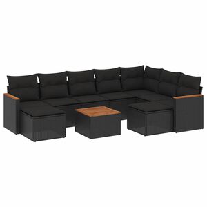vidaXL 10 Piece Garden Sofa Set with Cushions Black Poly Rattan