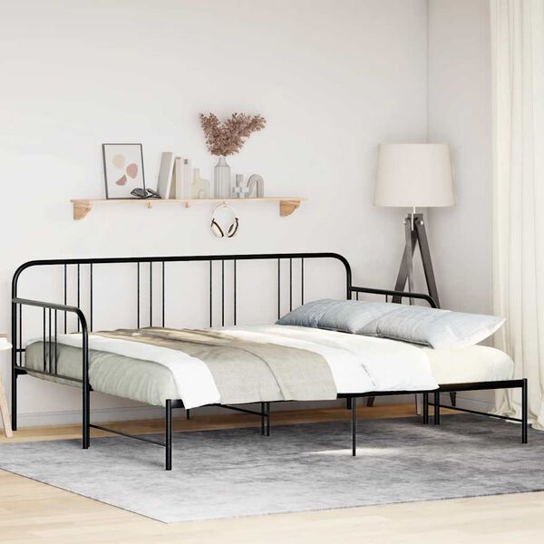 vidaXL Daybed with Trundle without Mattress Black 92x187 cm Single Metal