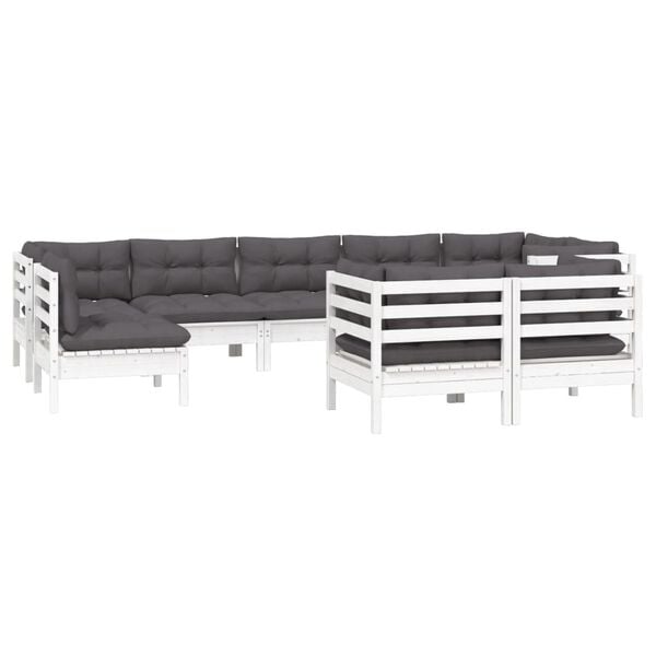 vidaXL 9 Piece Garden Lounge Set with Cushions White Solid Pinewood
