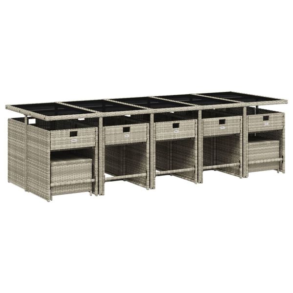 vidaXL 15 Piece Garden Dining Set with Cushions Light Grey Poly Rattan