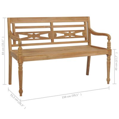vidaXL Batavia Bench with Grey Cushion 150 cm Solid Teak Wood