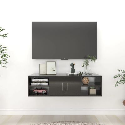 vidaXL Wall Shelf High Gloss Black 102x30x29 cm Engineered Wood
