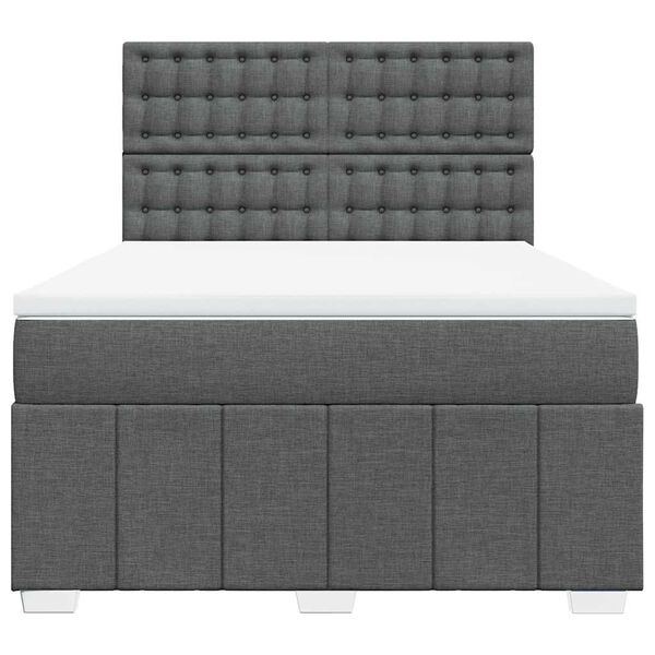 vidaXL Box Spring Bed with Mattress Dark Grey Double Fabric