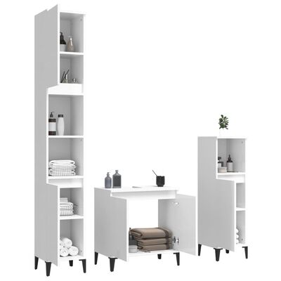 vidaXL 3 Piece Bathroom Furniture Set High Gloss White Engineered Wood