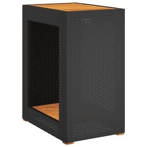 vidaXL Garden Side Table with Wooden Top Black 60x40x75 cm Poly Rattan
