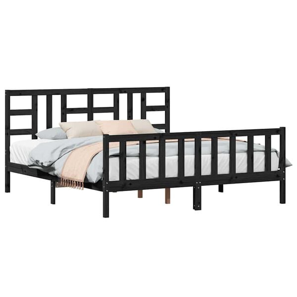 vidaXL Bed Frame without Mattress Black Solid Wood Pine