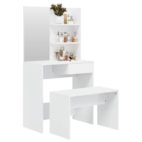 vidaXL Dressing Table Set High Gloss White 74.5x40x141 cm