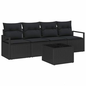 vidaXL Sofa Set with Cushion with Storage 5 pcs Black Poly Rattan
